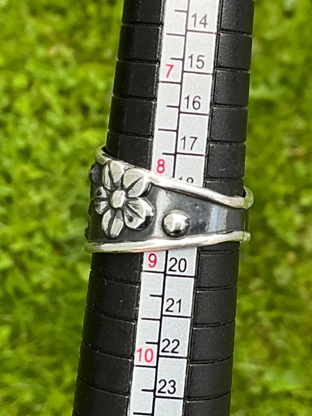 Vintage Mexico Sterling Silver Ring Signed Daisy Flower Band Oxidized Design - Picture 14 of 16